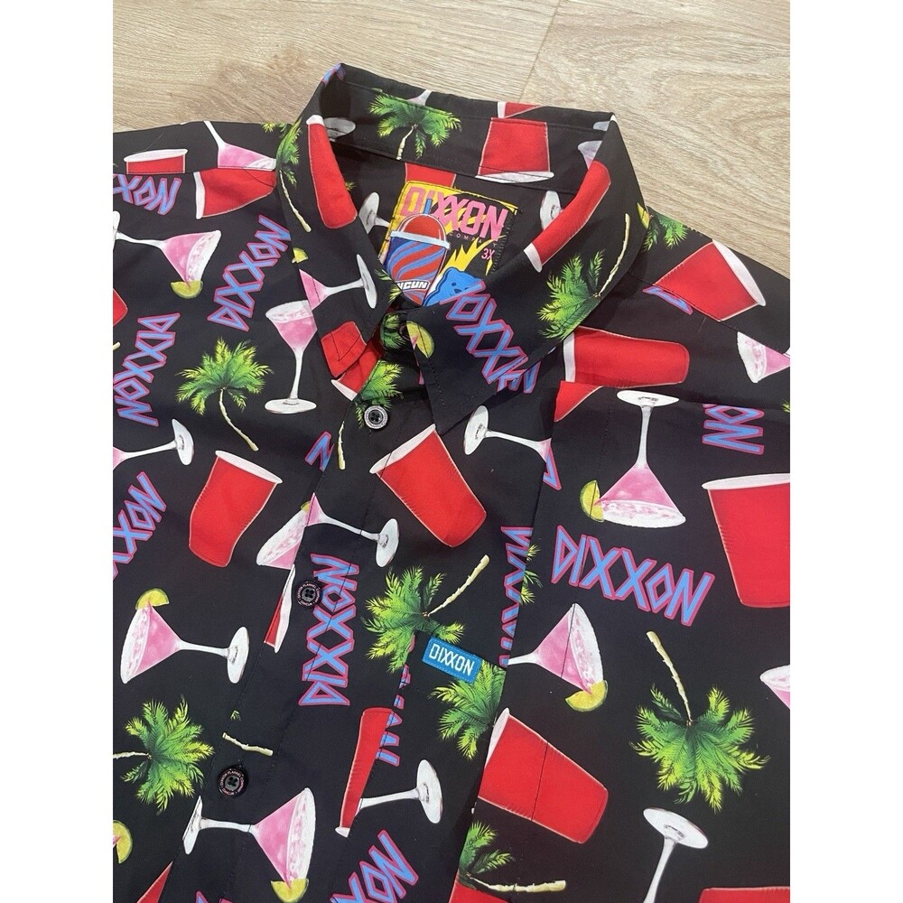 Dixxon Flannel Company Dancun Party Button Up Shirt Red Solo Cup Palm Trees 3XL